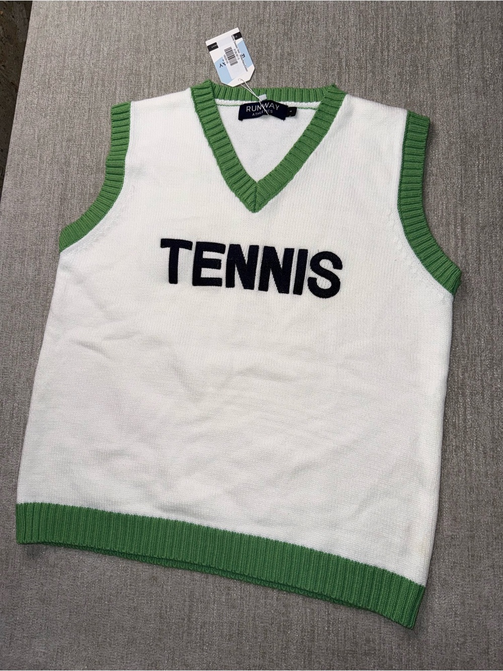 Runway Athletics Tennis Sweater Vest White Green Preppy NWT S Unisex